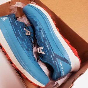 Salomon Men's Ultra Glide Trail Running Shoes for Men, Goji Berry/Blue/ Teal 9